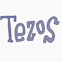 a drawing of the word tezos in purple letters on a white background