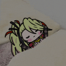 a cartoon of a girl sleeping on a bed with her eyes closed