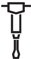 a black and white drawing of a hammer with a handle