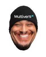 a man wearing a black beanie with the word multivers written on it