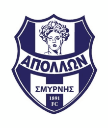 a blue and white shield with a statue of a woman and the words " apollon " on it