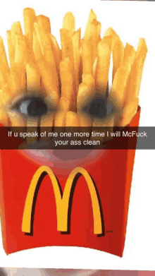 a picture of a mcdonald 's box of french fries with a person 's face in it