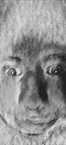 a close up of a person 's face in a black and white drawing