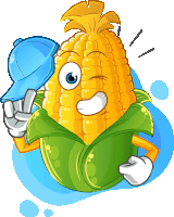 a cartoon illustration of a corn on the cob holding a hat