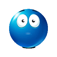 a blue smiley face with big eyes and a sad expression