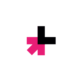 a black and pink cross is on a white background .