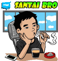 a cartoon of a man smoking a cigarette with the words santai bro on the bottom