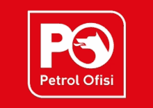 a red and white logo for petrol ofisi with a dog on it