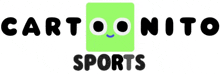 a logo for cartoonito sports with a green square with a face