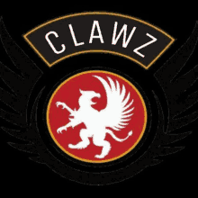 a clawz logo with a white griffin in a red circle