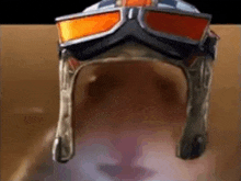 a close up of a person wearing a helmet and sunglasses .