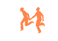 a silhouette of a man and woman running holding hands