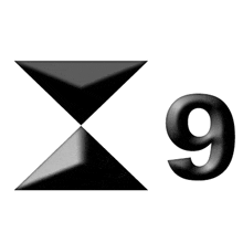 a black number 9 is next to a black triangle on a white background