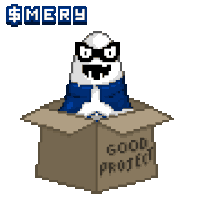 a pixel art illustration of a ghost sitting in a box that says good protect