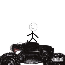 a stick figure is sitting on top of an atv with parental advisory explicit content on the bottom