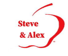 a red apple with the words " steve & alex " on it