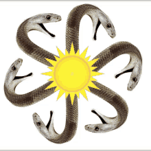 a circle of snakes with a yellow sun in the center