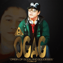 a man wearing headphones and a green jacket is on a poster that says ogac