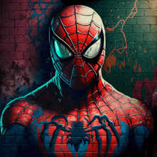 a painting of a spiderman with a spider web on his chest