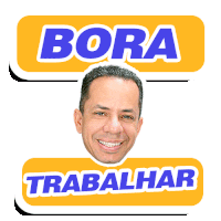 a sticker with a man 's head and the words bora trabalhar