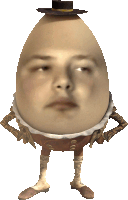 an egg with a man 's face and arms and legs