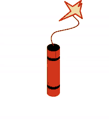 a cartoon drawing of a red dynamite stick with a yellow star coming out of it