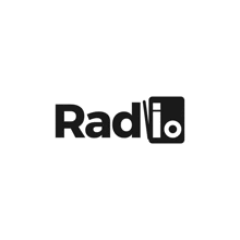 a black and white logo for radio is shown on a white background