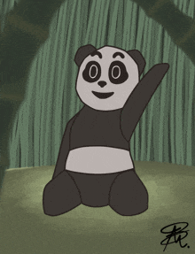 a drawing of a panda bear with the letters r on the bottom right