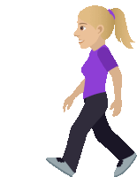 a woman in a purple shirt is walking