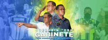 a poster for querubin ob gabinete shows three men saluting and pointing