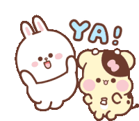 a cartoon of a rabbit and a bear with the word ya in blue letters