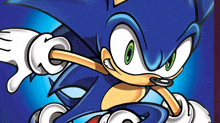 a cartoon drawing of sonic the hedgehog with a blue background