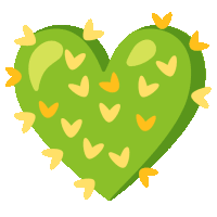 a green heart shaped cactus with yellow hearts growing out of it