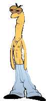 a cartoon character with a very long neck is wearing a necklace