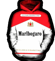 a red and white marlboro hoodie with a pocket