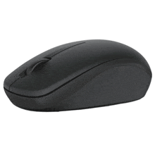 a black computer mouse is sitting on a white surface