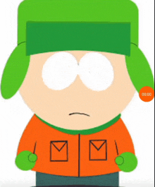 a cartoon character with a green hat and an orange jacket has an orange circle that says 00:00