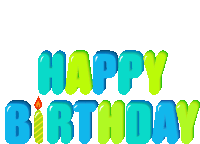 a blue and green sign that says happy birthday with a candle