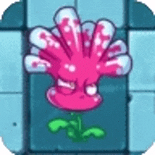 a pink flower is sitting on top of a green stem on a blue tile floor .