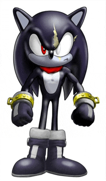 a cartoon of a black sonic the hedgehog with gold rings around his wrists