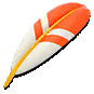 a red , white and yellow feather with a yellow tip on a white background .