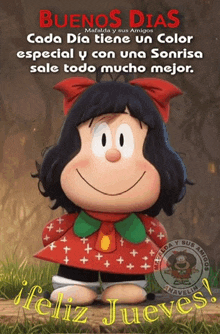 a picture of a cartoon girl with the words buenos dias on the top