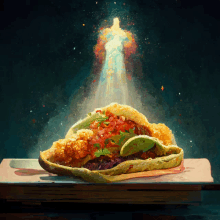 a painting of a taco and a statue of liberty