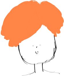 a drawing of a person with orange hair and a smile on their face