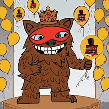 a cartoon drawing of a monster wearing a mask and a crown