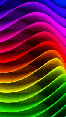 a rainbow of colored waves on a blue background