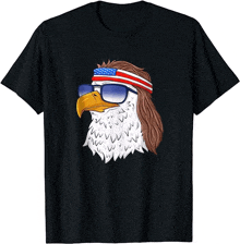 a bald eagle wearing sunglasses and a headband with an american flag on it