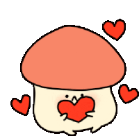 a cartoon drawing of a mushroom with hearts around it .