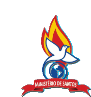 a logo for ministerio de santos has a dove and a flame