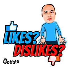 a cartoon of a man with a thumbs up and the words likes dislike written below him